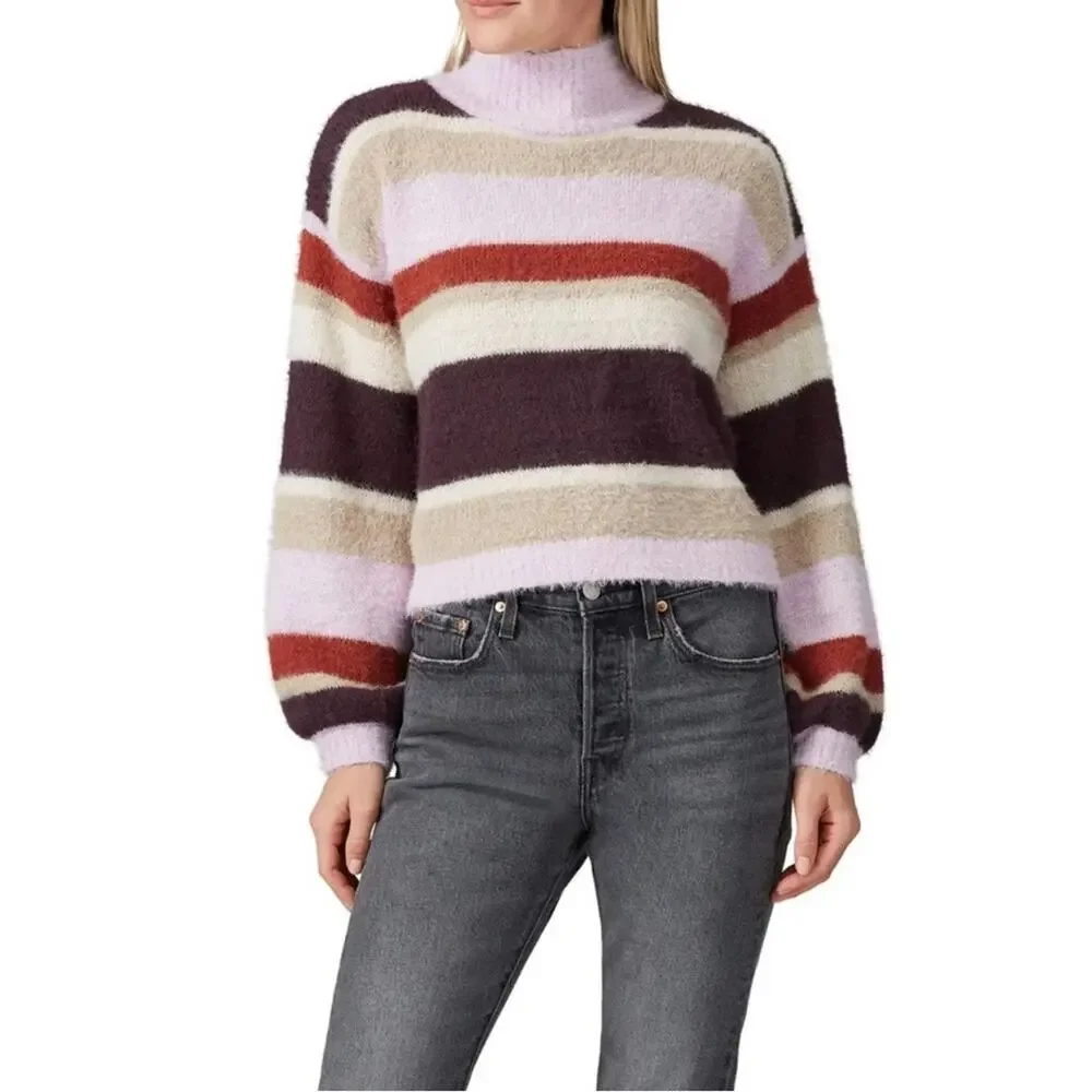 Louna Fuzzy Sweater Size S Small Mock Neck Cropped Multicolored